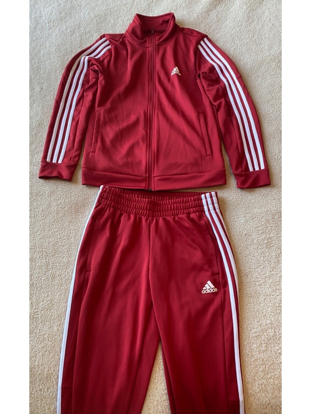 Adidas Red Tracksuit Set Jacket and Pants Both Women's Small Retro 3 Stripes